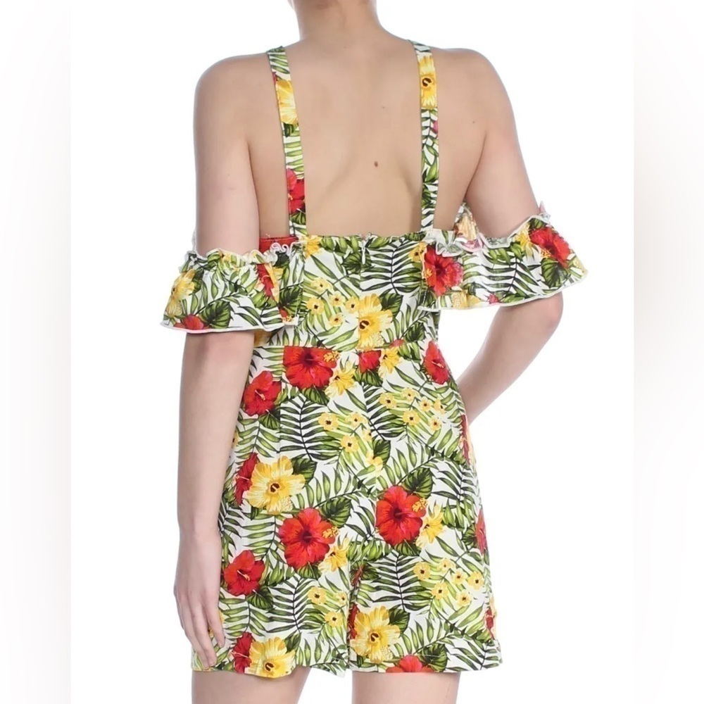 XOXO Womens Green Floral Off The Shoulder Ruffle Halter Romper Juniors L - Picture 6 of 12